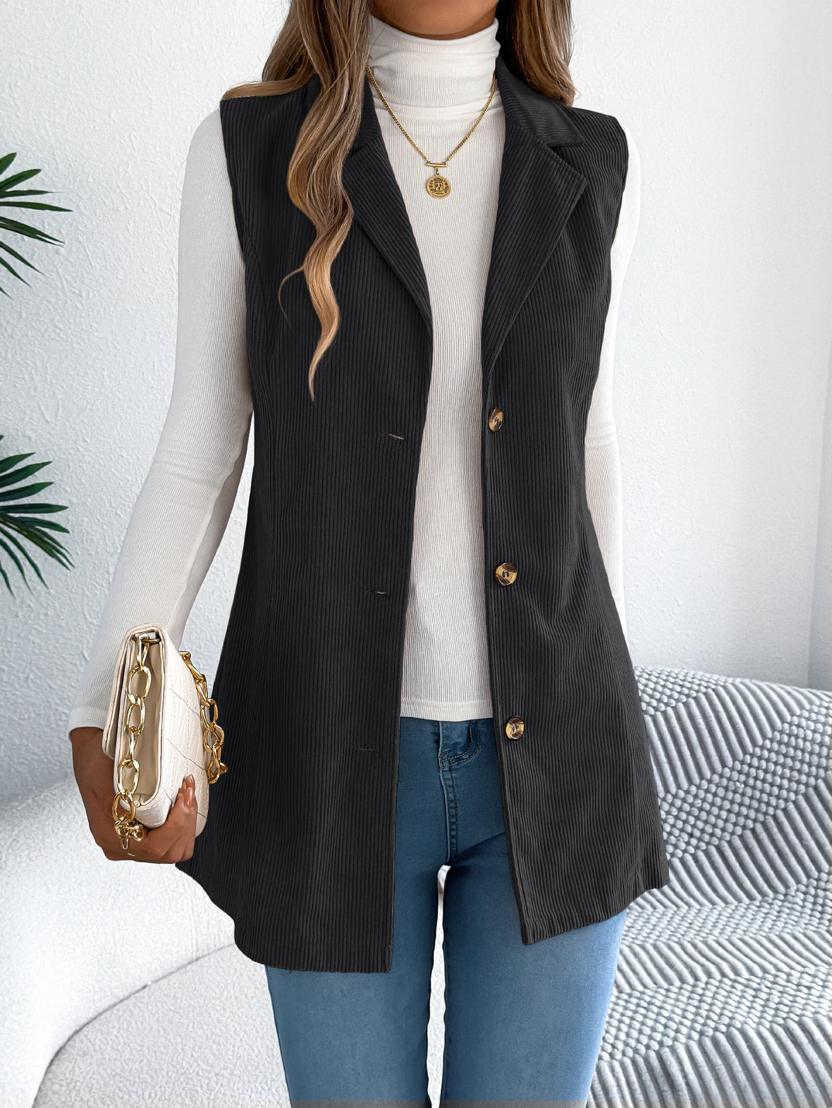 Autumn Winter Corduroy Coat Women 2026 Casual Solid Color Single Breasted Lapel Sleeveless Jacket Khaki Red Black Woman Clothing