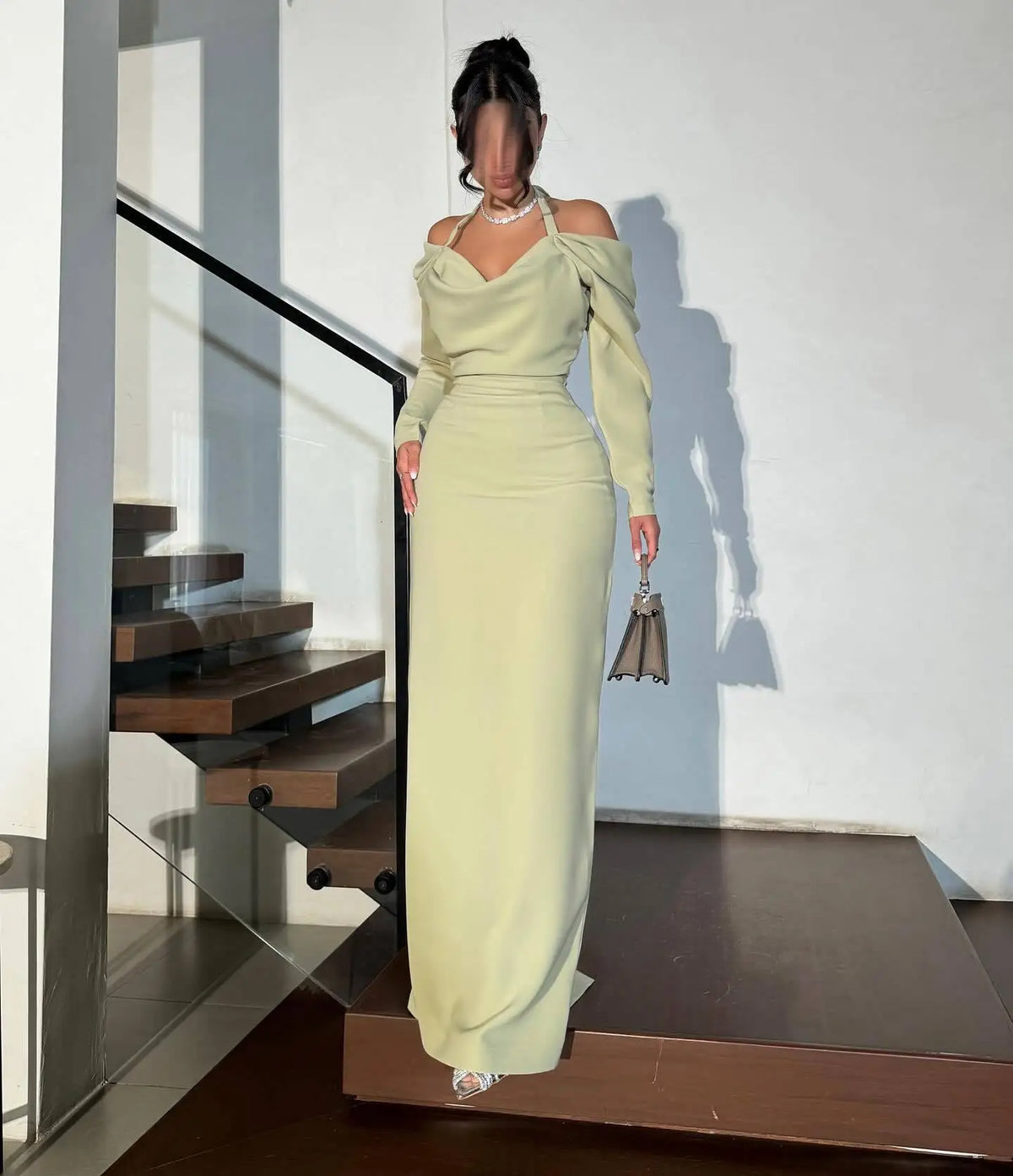 BKLD 2026 Spring Summer Elegant Sexy Bag Hip Off The Shoulder Halter Neck Strap Long Sleeve Dress Women Clothing Party Dress