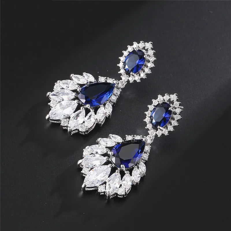 Fashion AAA Cubic Zirconia Chandelier Dangle Drop Earrings White Gold Color Crystal CZ Wedding Party Jewelry for Women