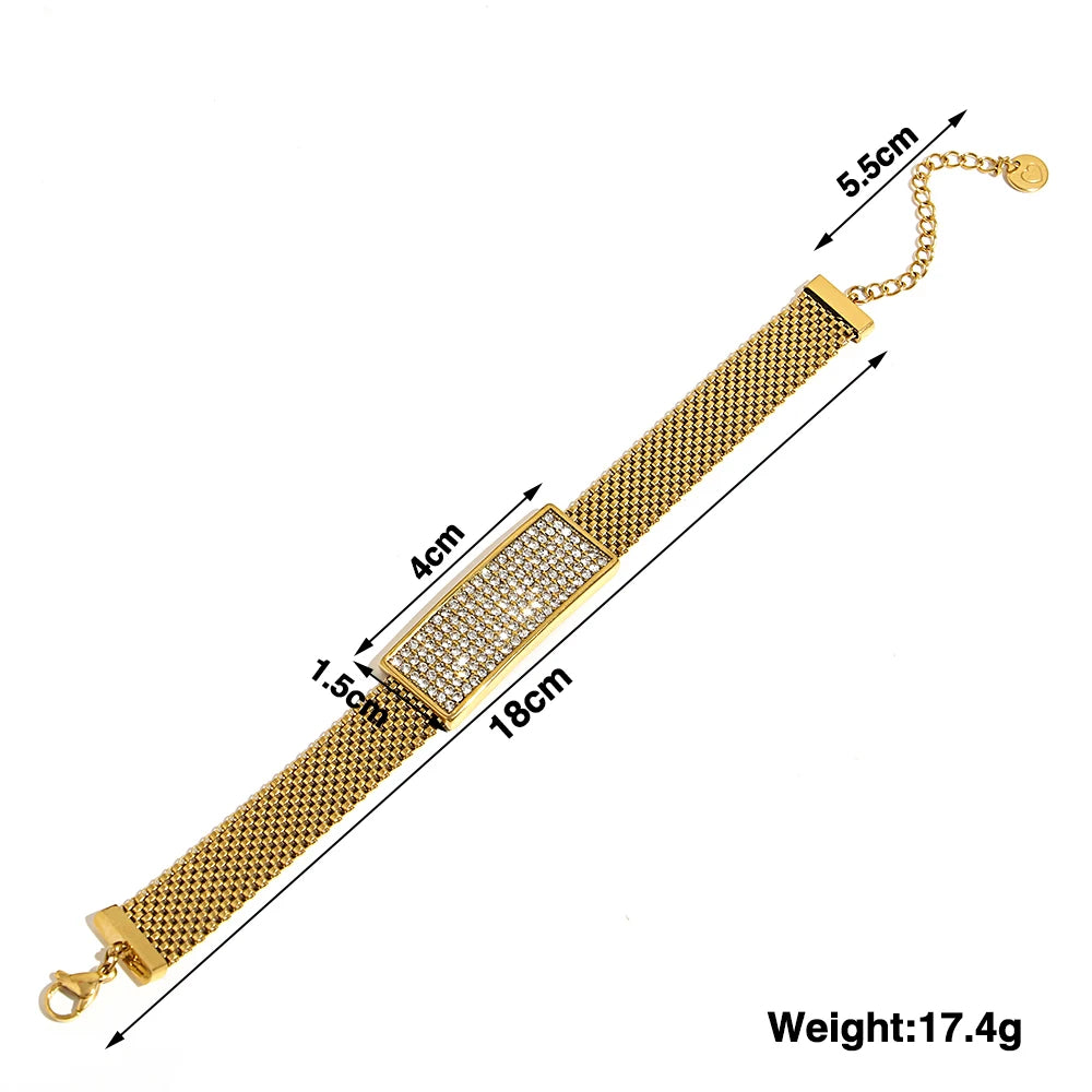 Fashion Chic Shiny Rhinestone Stainless Steel Bracelets For Women Men Statement Golden Fashion Jewlery Couple Friendship Gift