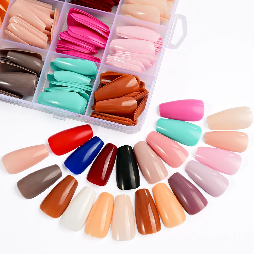576Pcs Colorful Press on Nails Acylic Nails Tips Extension Square Ballet Full Cover Fake Nails Coffin Artificial Fingernails