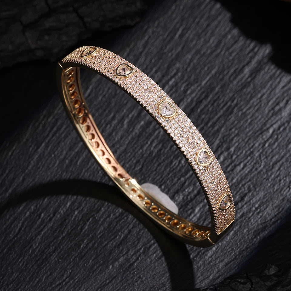 ZAKOL New Nickel Free Micro Paved Heart Cubic Zirconia Bracelet for Women Sparking CZ Sliver/Gold Color Luxury Jewelry Gifts