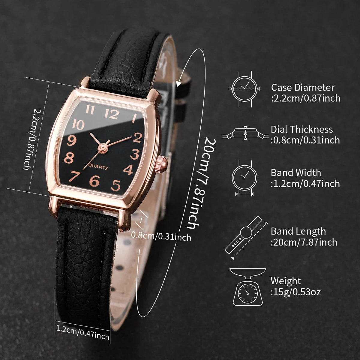 Elegant Tonneau Women Quartz Watch Leather Strap Arabic Dial Fashion Ladies Wristwatches Relogio Feminino（Without Box）
