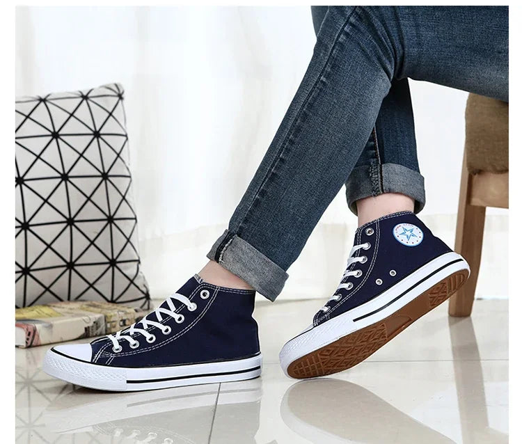 Men’s High-Top Canvas Sneakers – Lace-Up Flat Sole Shoes (A18-B6638)