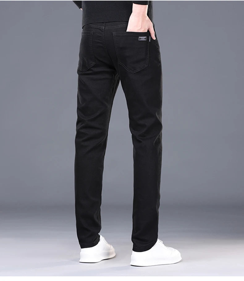 Spring and Summer New Men's Jeans Simplified Korean Edition Slim Fit Straight Leg Versatile Shaped Mid Waist Elastic Men's Jeans