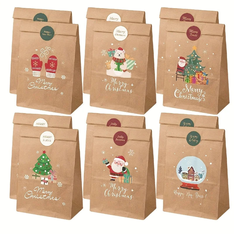 12pcs Christmas Candy Bag, Candy Gift Bag, Holiday Accessory Storage Bag, New Year'S Gift Packaging Bag, Paper Bag
