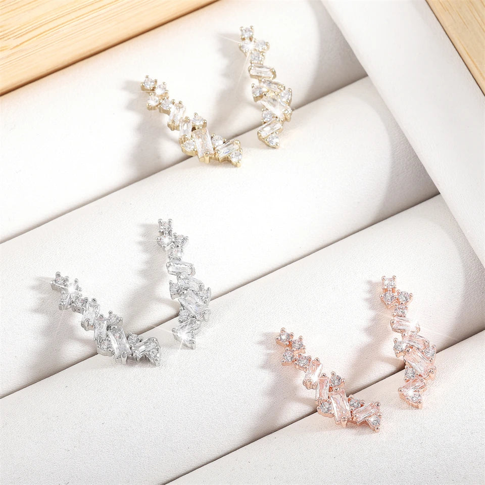 ZAKOL Simple Geometric Zirconia Climb Stud Earrings for Women Shiny Crystal CZ Bridal Wedding Jewelry Wholesale