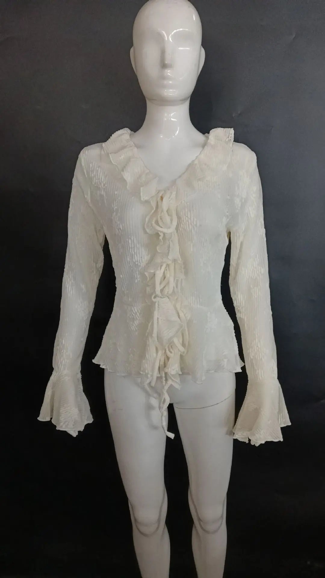 Summer Vacation Elegant Jacquard Ruffles Transparent Lace Shirts Women's Chic V Neck Lace-up Blouses Female Shirt Casual Tops