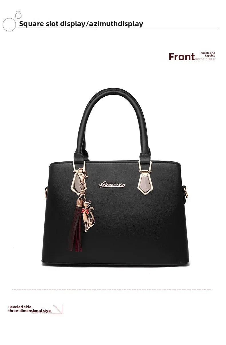 Trendy Large Capacity Women's Handbag Fashionable Mother-Child Shoulder Bag Simple Design Polyester Lining Soft PU Material