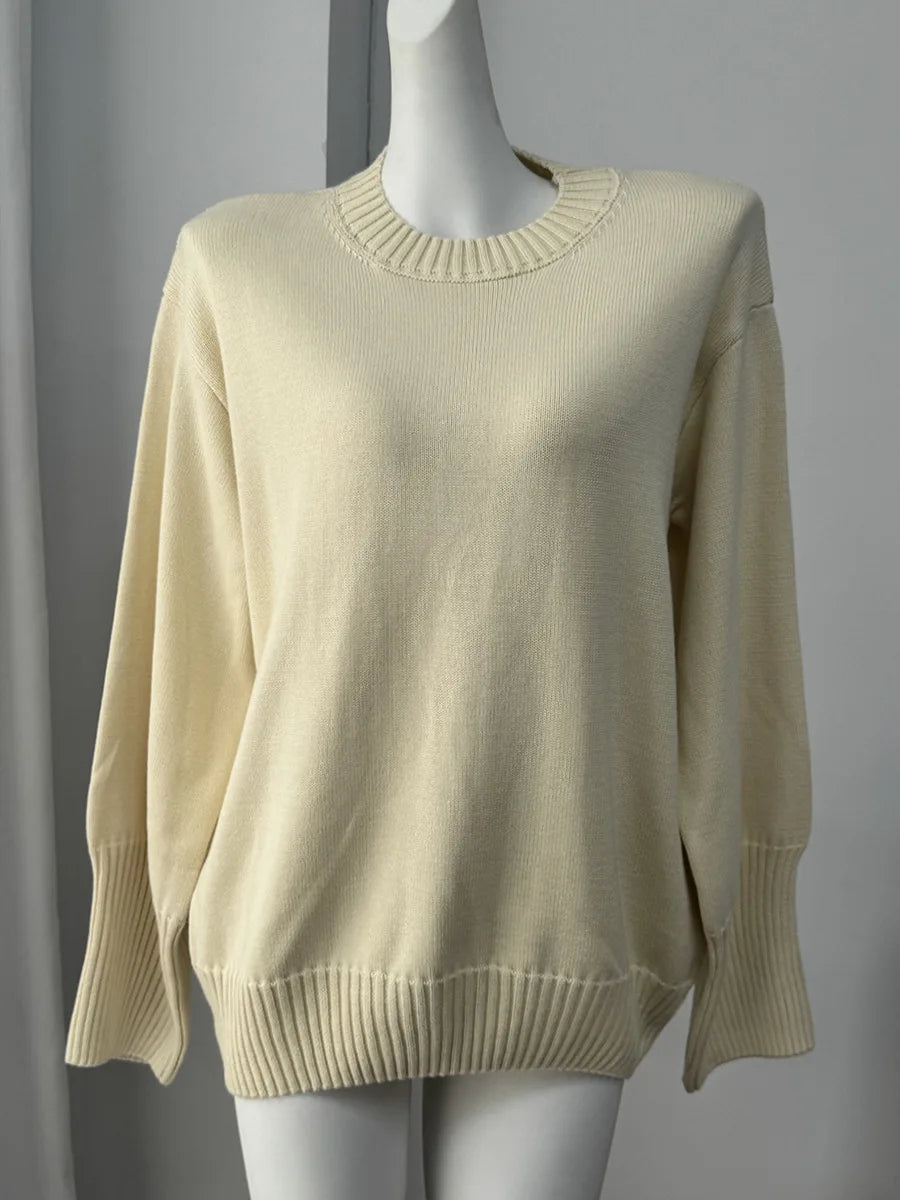 Women's Casual Solid Cotton Pullovers O-Neck Long Sleeve Warm Loose Knitted Top Female Autumn Winter Basic Soft Sweater