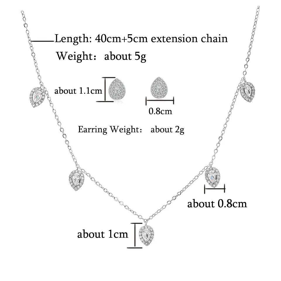 ZAKOL Water Drop Cubic Zirconia Pendant Choker Jewelry Sets for Women Girl Ins Trendy Gold Color Stud Earring Necklace Set Gift