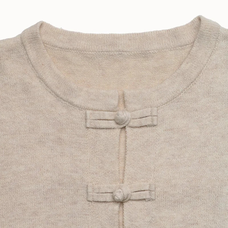 Women Vintage Knitted Sweater Causal Long Sleeve O-Neck Soft Warm Chinese Style Buckle Cardigan Female Autumn Winter Outerwear