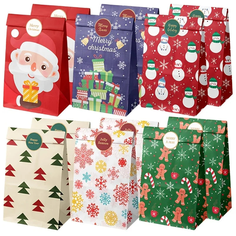 12pcs Christmas Candy Bag, Candy Gift Bag, Holiday Accessory Storage Bag, New Year'S Gift Packaging Bag, Paper Bag