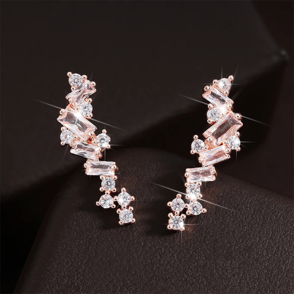 ZAKOL Simple Geometric Zirconia Climb Stud Earrings for Women Shiny Crystal CZ Bridal Wedding Jewelry Wholesale