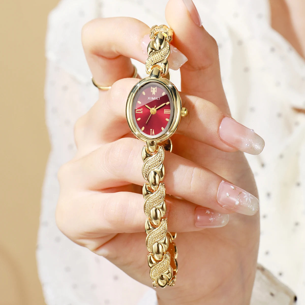 Luxury Gold Oval Women Quartz Watch Roma Dial Metal Bracelet Elegant Ladies Dress Wristwatch Clock Relogio Feminino（Without Box）