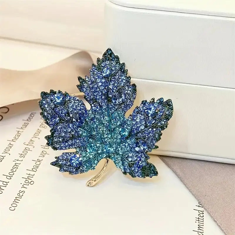 Trendy Red Maple Leaf Metal Brooches For Women Men Crystal Plant Brooch Party Birthday Winter Jewelry
