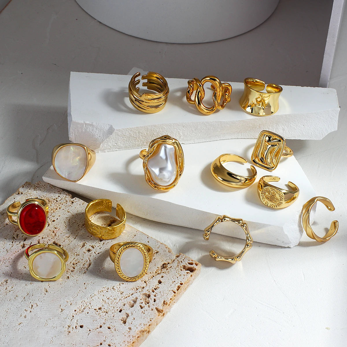 Flashbuy Hot Thick Chunky Geometric Open Ring Twisted Link Gold Color Stylish Rings Women Male Hip Hop Fashion Jewelry Bague