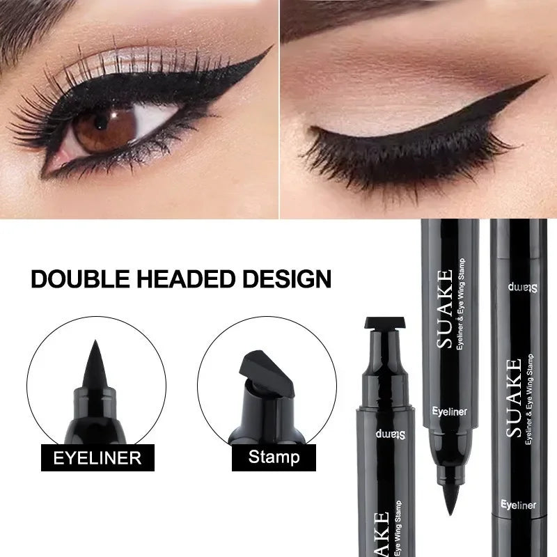 2 In 1 Stamp Black Liquid Eyeliner Pen Waterproof Fast Dry Triangle Seal Eye Liner Pencil Cosmetic Double-ended Eyeliner Makeup