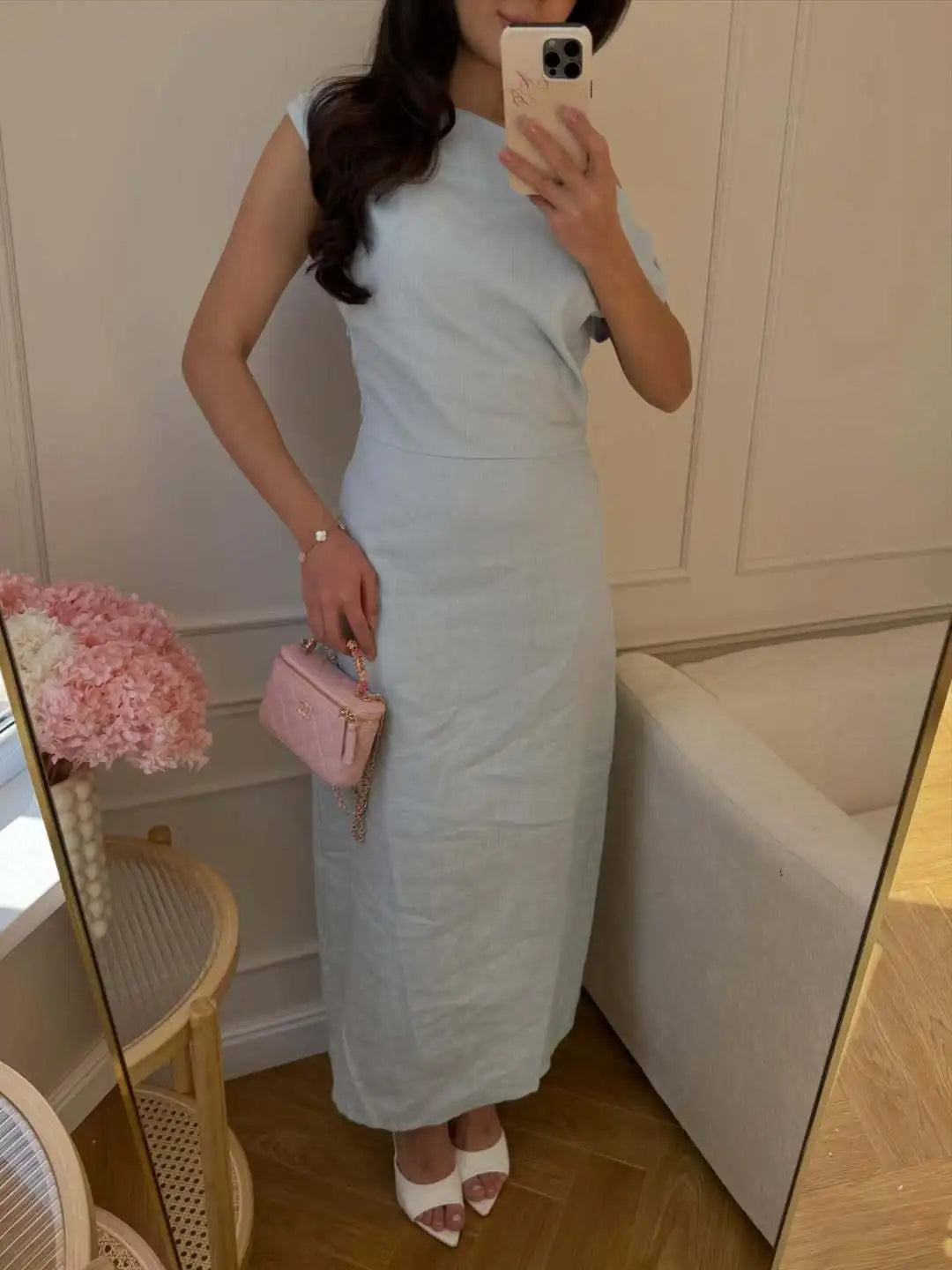 Elegant Solid One Shoulder Dresses Lady Skew Collar Waist-cinching Sleeveless Long Dress 2026 Women New Party Club Gowns