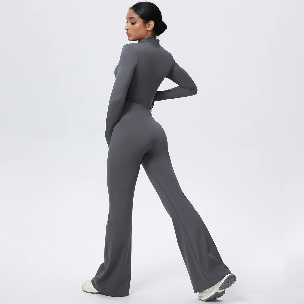 Woman's Fitness Yoga Bodysuit Solid Color Yoga Zipper Long Sleeves Trousers Gym High Strength Exercise Sports Bodysuit Leggings
