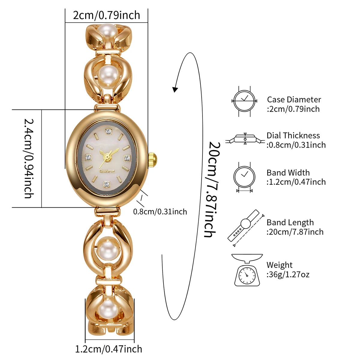 Elegant Pearl Bracelet Women Quartz Wristwatch Fashion Diamond Ladies Watches Reloj Mujer (Without Box)