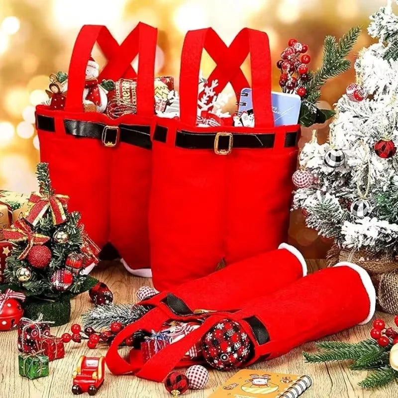 6pcs Festive Red Santa Pants Style Candy Bags, Christmas Reindeer Gift Pouches, Small Size, for New Year & Holiday Gift Wrapping