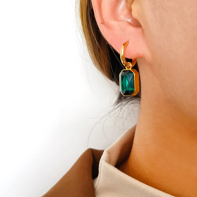 Trendy Square Zirconia Drop Stud Earrings For Women Girls Gold Color Metal Crystal Stone Pendant Ears Accessories Jewelry Gifts