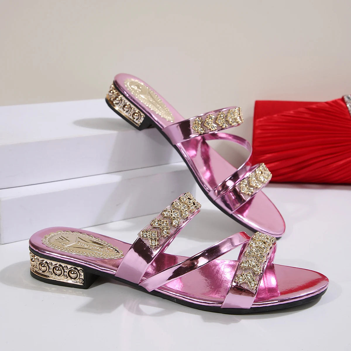 Women’s Summer PU Slippers – Low Heel Casual Slides