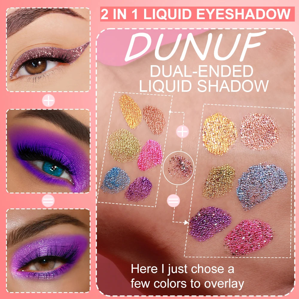 Double-head Punk Metallic Liquid Eyeshadow Stick Dark Glitter Matte Sequins Bicolor Shimmer Eyes Makeup Cream Pencil Waterproof