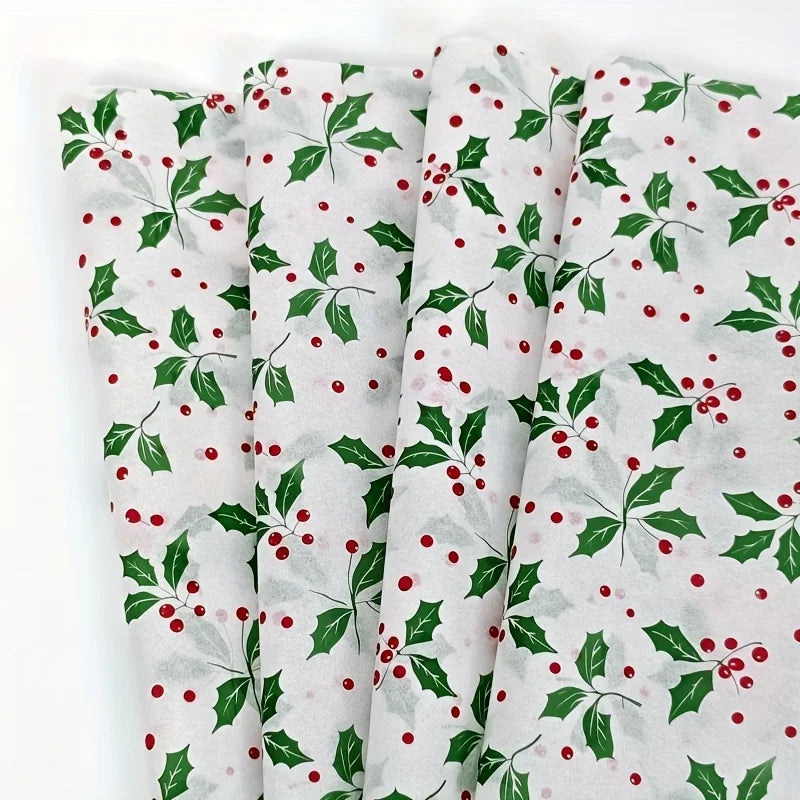 50Pcs Christmas Bouquet Paper New Christmas Tree Pattern Paper Santa Claus Wrapping Paper High Quality Holly Berry Gift Wrap