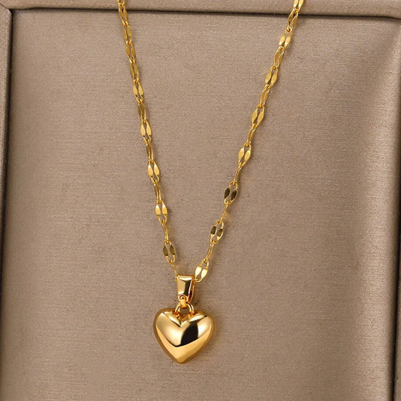 ZAKOL 1pcs Stainless Steel Love Heart Necklace For Women Lip Chain Simple Pendant Necklace Versatile Daily Jewelry