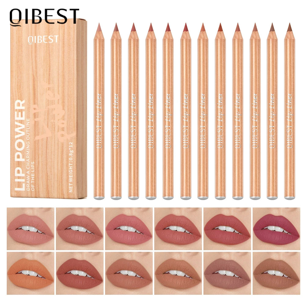 QIBEST Lip Liner Pencil Contour Matte Lipstick Pens Smudge Proof Silky Lipliner Not Easy Fade Outline Sculpt Lipliner Makeup Set
