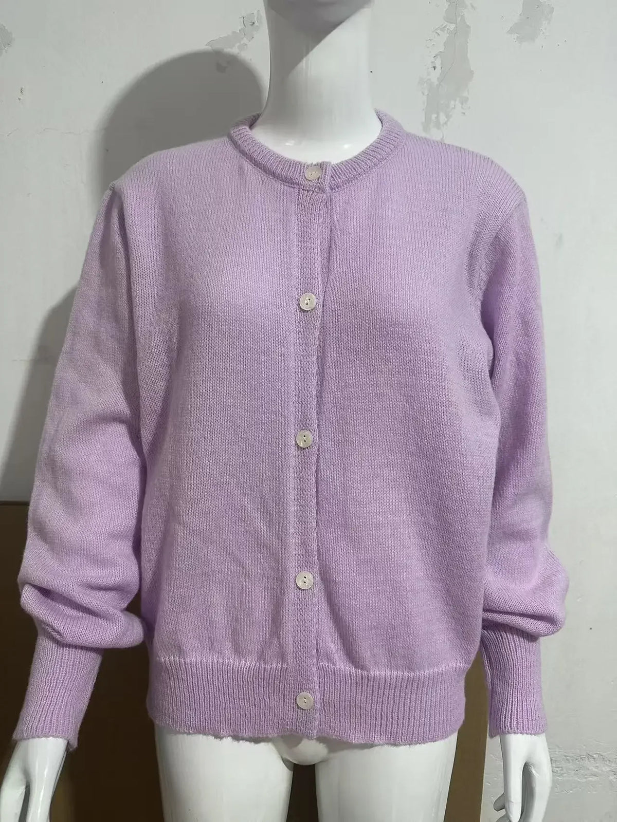 Women Mohair Knit Cardigan O Neck Elegant Lantern Long Sleeve Oversized Loose Fluffy Sweater Coat Autumn Winter Casual Knitwear