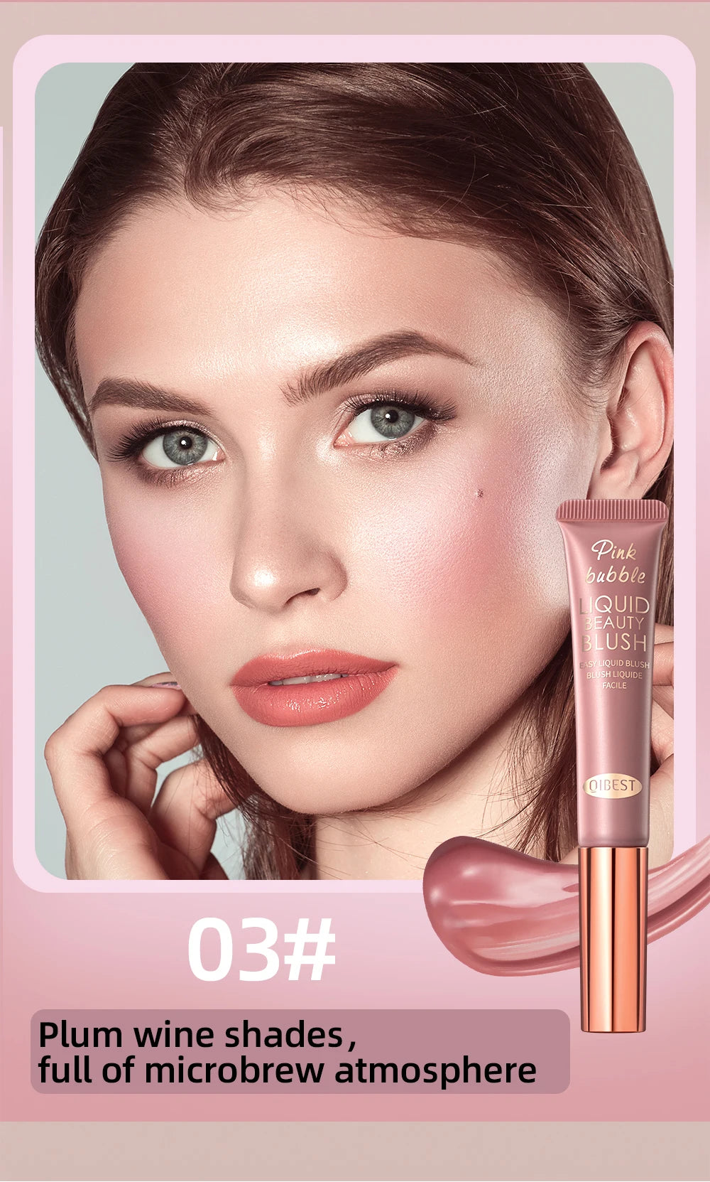 QIBEST Liquid Contour With Cushion Applicator Highlight Shimmer Natural Soft Moisturizing Cream Liquid Blush For Cheek Cosmetics