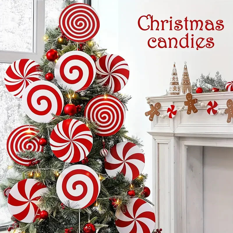 4/8pcs Christmas Tree Topper and Ornaments Set with Large Candy Cane Swirls for Home,Party Centerpiece for Christmas, Weddings