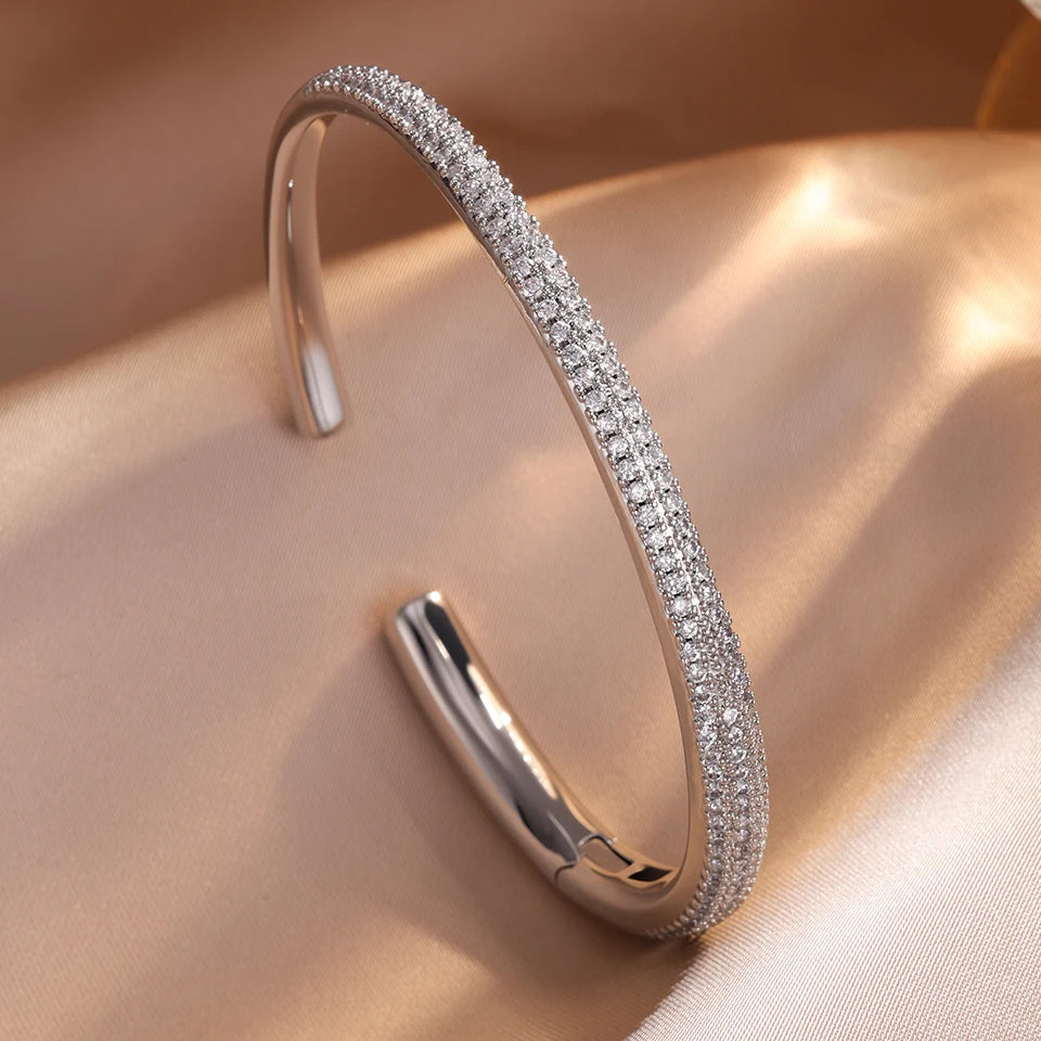 ZAKOL Luxury Elegant Water Drop AAA Cubic Zirconia Open Bracelet for Women Dubai Bridal Wedding Party Jewelry
