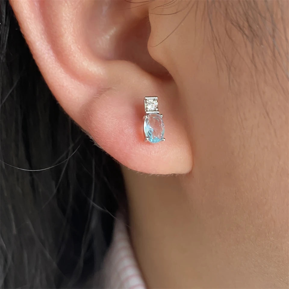ZAKOL New Exquisite Elliptical Blue Green AAA Zircon Stud Earrings Shiny Crystal CZ Birthday Christmas Jewelry Gifts for Women