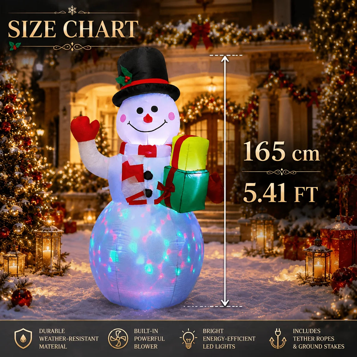 5.2FT Christmas Inflatable Snowman Outdoor Decoration, Blow Up Snowman for Yard Lawn Garden Patio, Indoor Outdoor Christmas