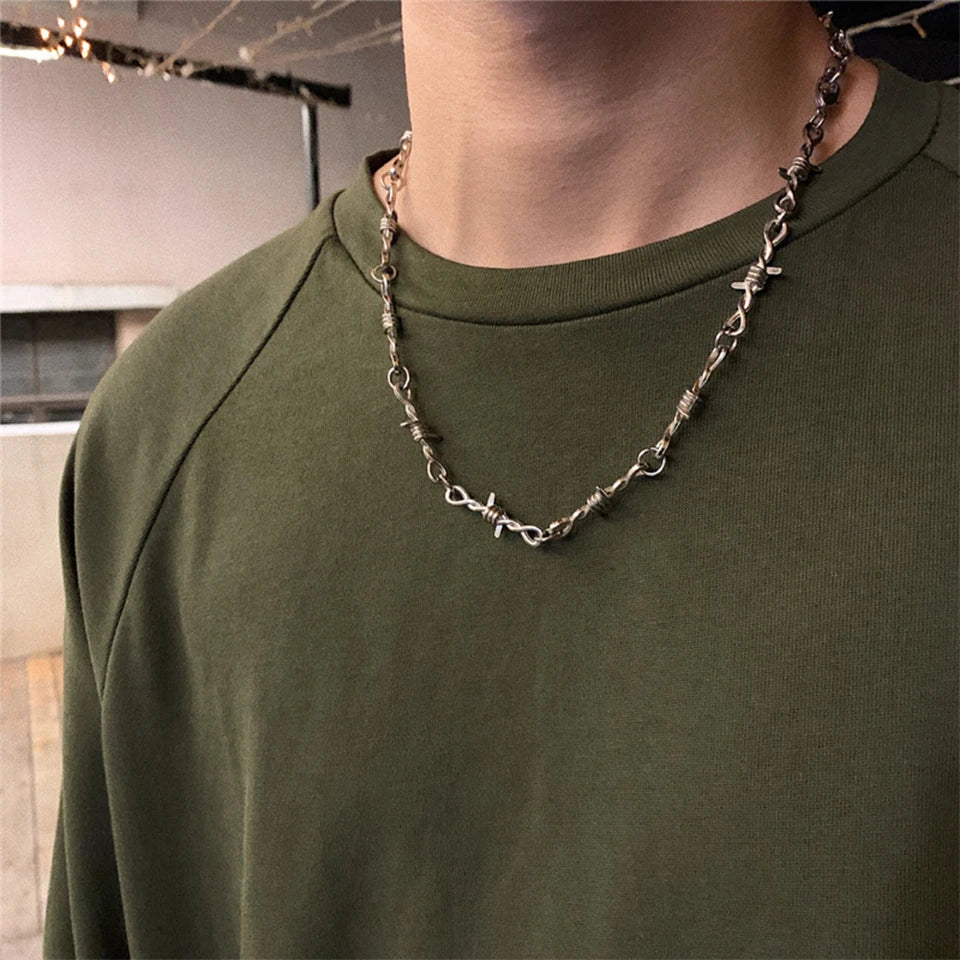 ZAKOL Fashion Iron Unisex Choker Necklace Women Hip-hop Gothic Punk Barbed Wire Little Thorns Chain Choker Jewelry Gifts