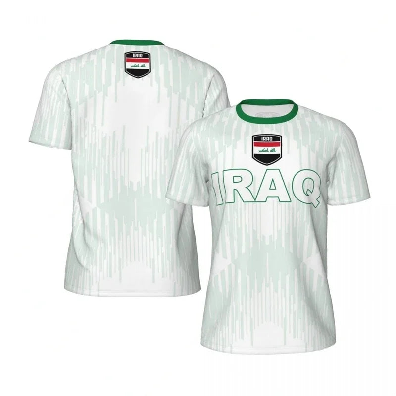 Mens Iraq Flag Print Football Jersey Fashion National Emblem Sports Shirt Plus Size Breathable Casual T Shirts
