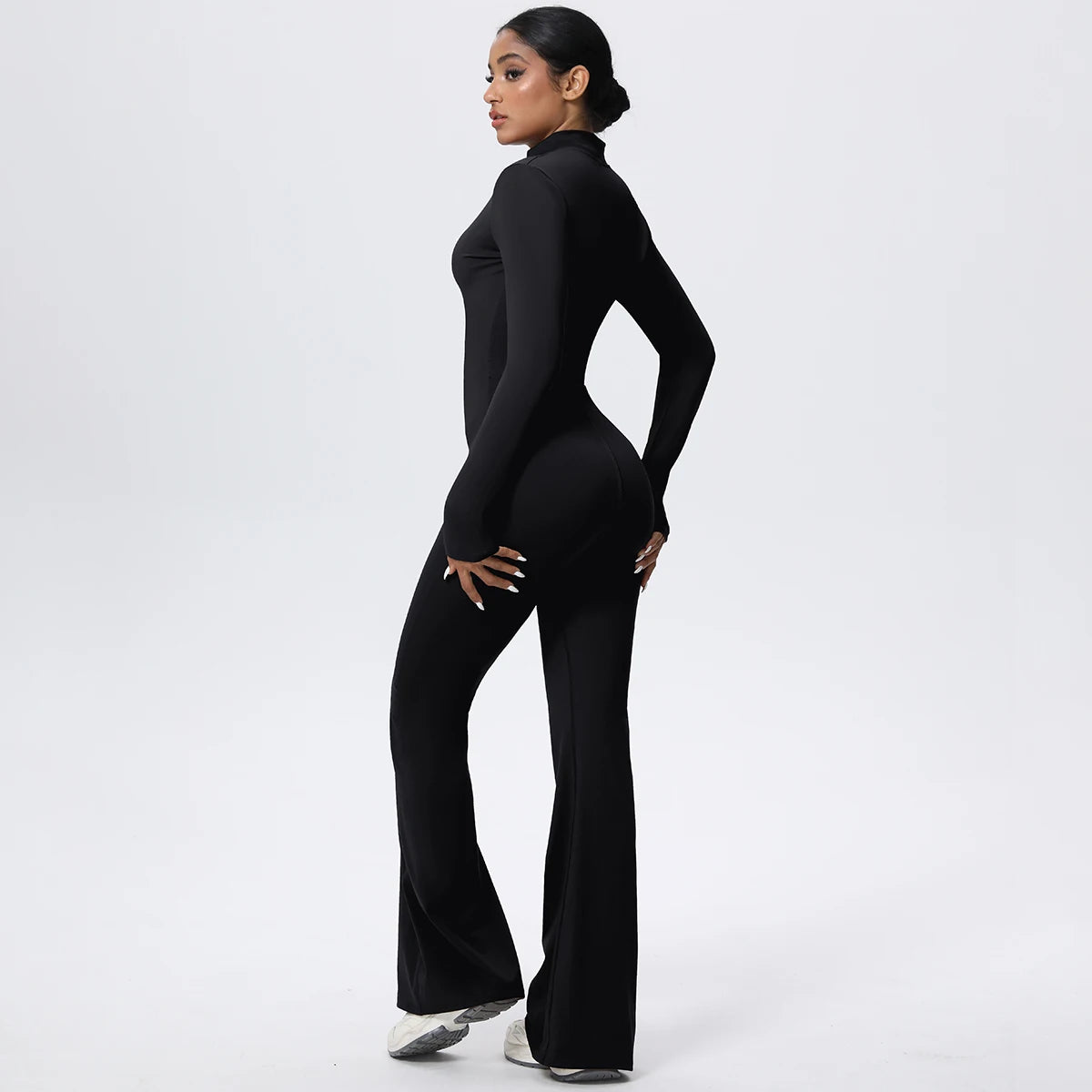 Woman's Fitness Yoga Bodysuit Solid Color Yoga Zipper Long Sleeves Trousers Gym High Strength Exercise Sports Bodysuit Leggings