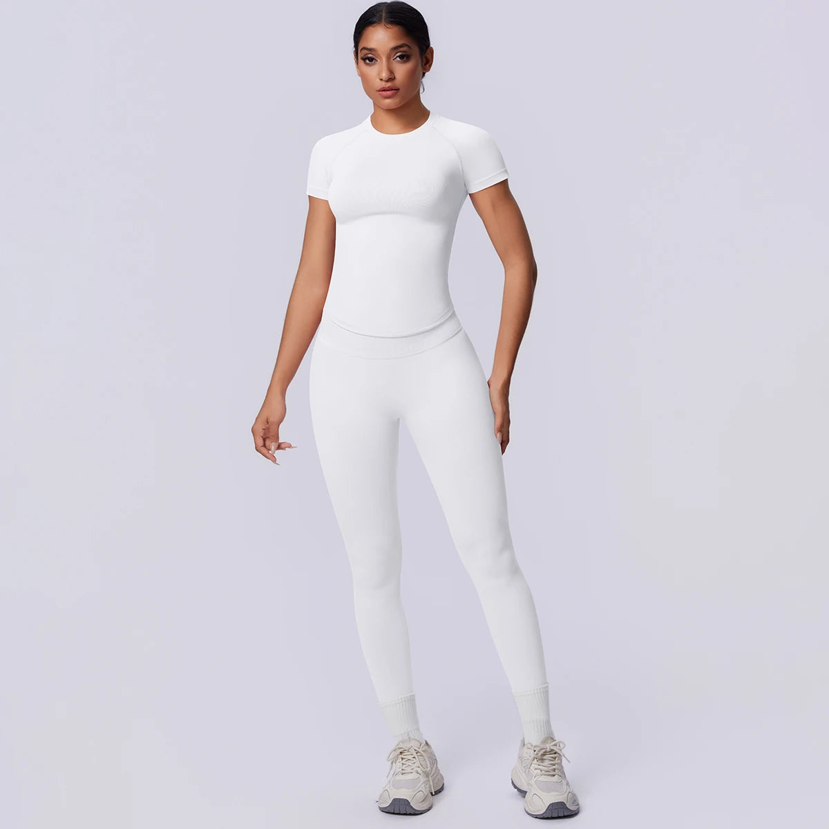 Rooftrellen New 2PCS/set Yoga Set Summer Quick Drying Fitness Sports Workout Top T-Shirt High Stretch Seamless Yoga Leggings Set