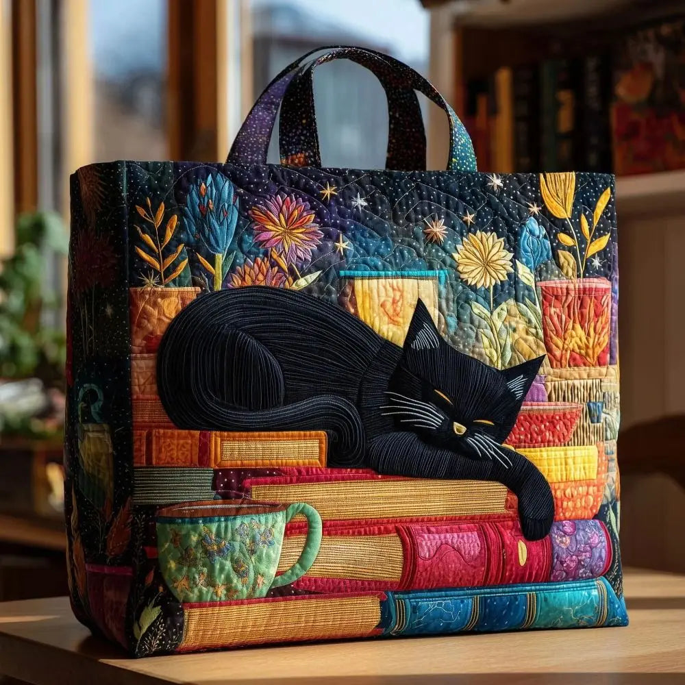 New Cat Pattern Quilted Tote Bag Large Capacity Soft Shoulder Tote Bag 3D Durable Shoulder Bag