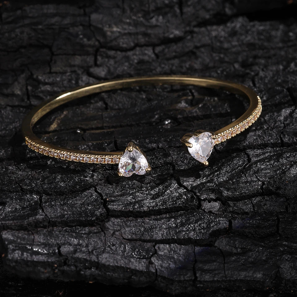 ZAKOL New Arrived Micro Paved CZ Heart Adjustable Open Bracelet Bangle for Women Trendy Wedding Pary Jewelry for Women