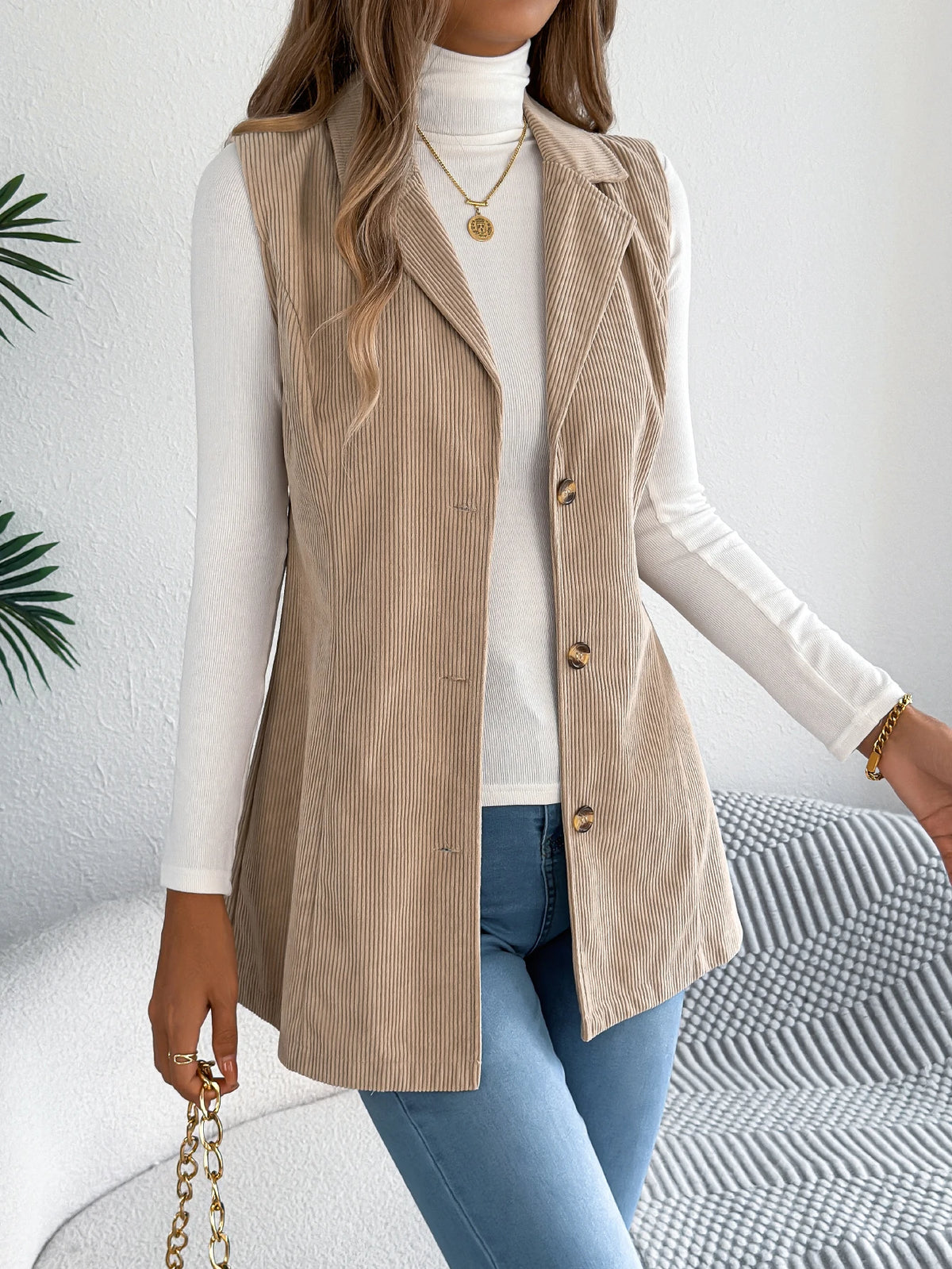 Autumn Winter Corduroy Coat Women 2026 Casual Solid Color Single Breasted Lapel Sleeveless Jacket Khaki Red Black Woman Clothing
