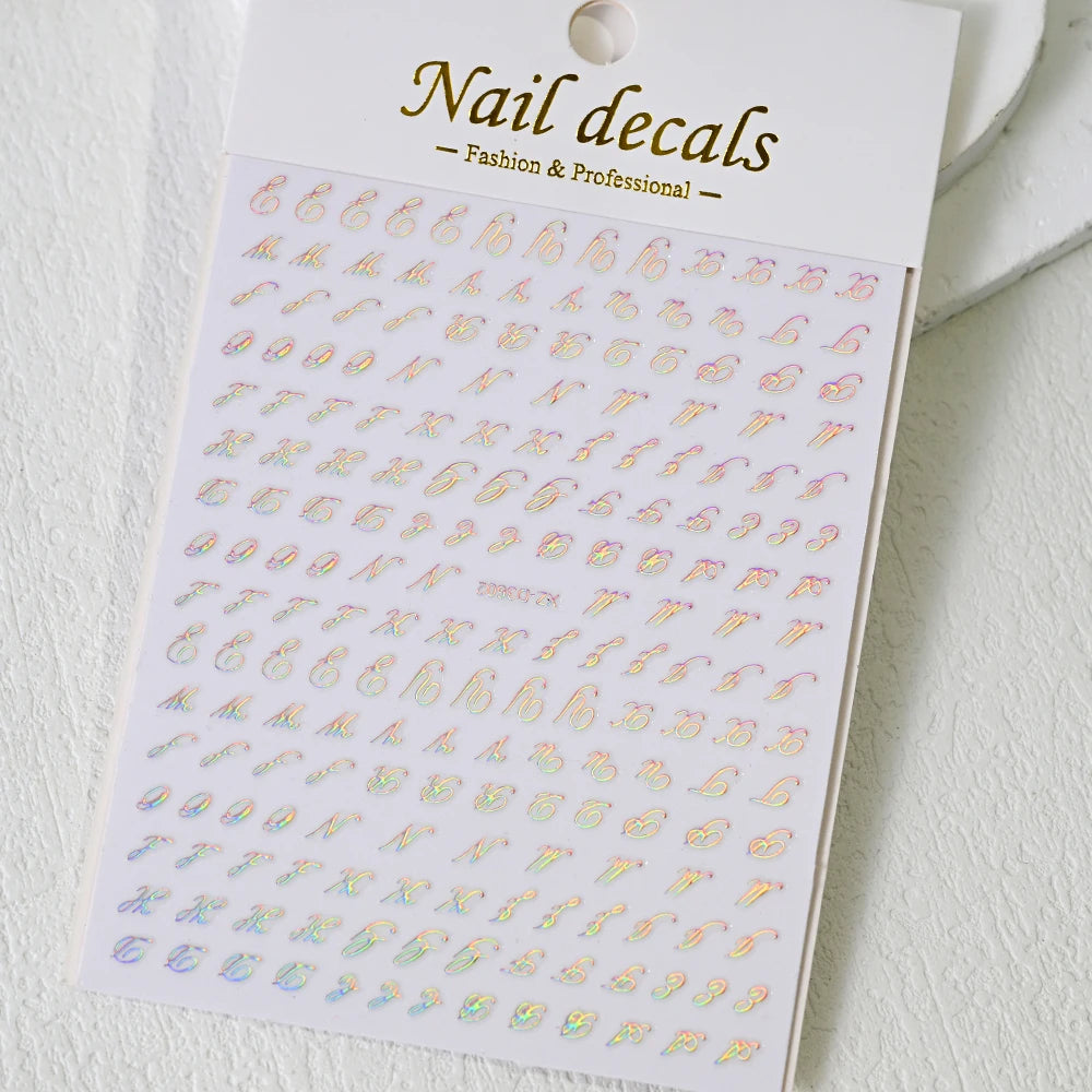 1pc Gold Silver English Letter Nail Sticker Black Laser 3D Alphabet Self Adhesive Decal English Words DIY Slider Manicure Decor