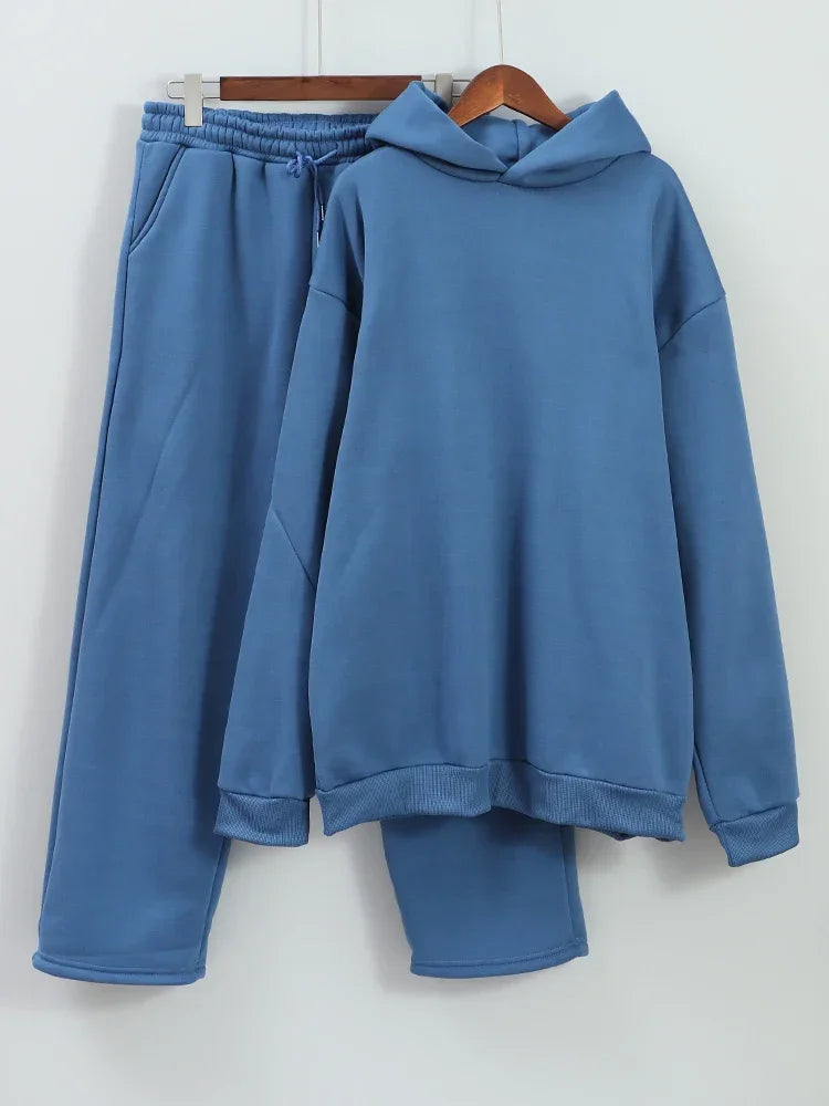 Solid Couple's Hooded Sweatshirt 2 Piece Set Casual Loose Sweatpants Suit Autumn Male Jogging Sweatshirt Trousers Outfits Suits