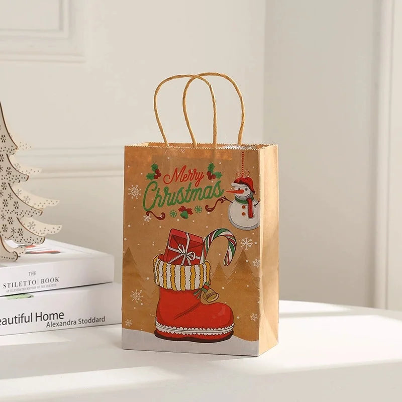 Christmas Party Gift Bags Santa Claus Themed Goodie Bags with Handles for Holiday Candy Packaging Christmas Eve Pouch Supplies