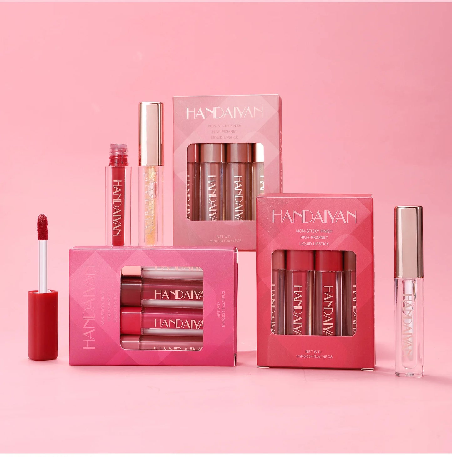 4Pcs Non-Stick Cup Matte Finish Liquid Lipstick Kit Long-Lasting Waterproof Highly Pigmented Clear Lip Gloss Set for Gift Beauty