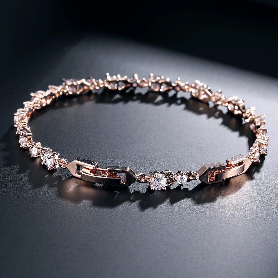 ZAKOL Exquisite Zircon Leaf Bracelets for Women Sliver Color Crystal Men Bangles Fashion Heart Zircon Girls Party Jewelry